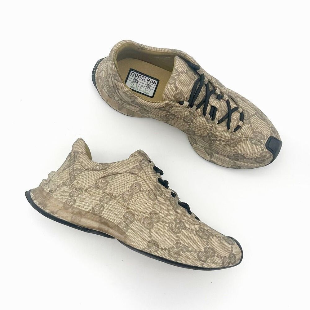 GUCCI Brown Run GG Logo Sneakers Size 39.5 US 9 Low Top Lace Up Monogram - Picture 13 of 14